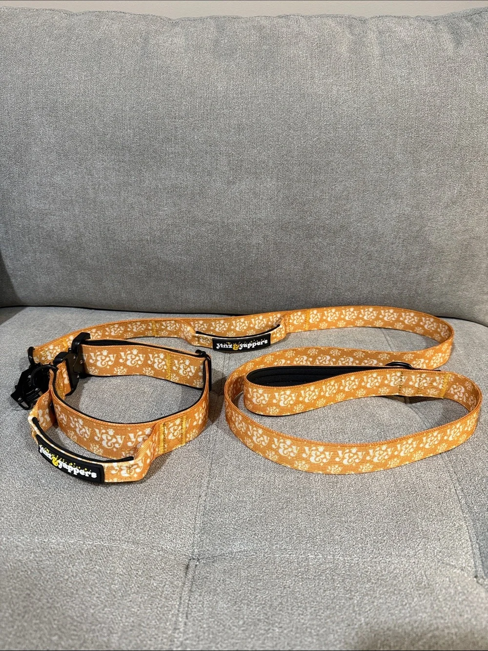Orange Floral Dog Collar and Leash Set